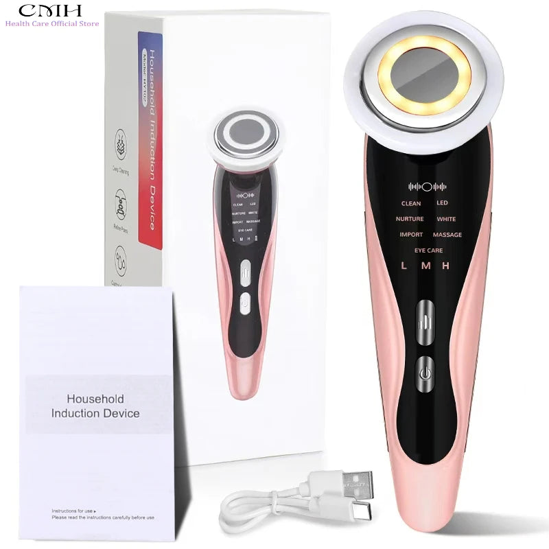 Induction Facial Device Anti Aging Multi Modes LED Light Therapy Patented Electrode Head Deep Cleansing Skin Tightening Portable