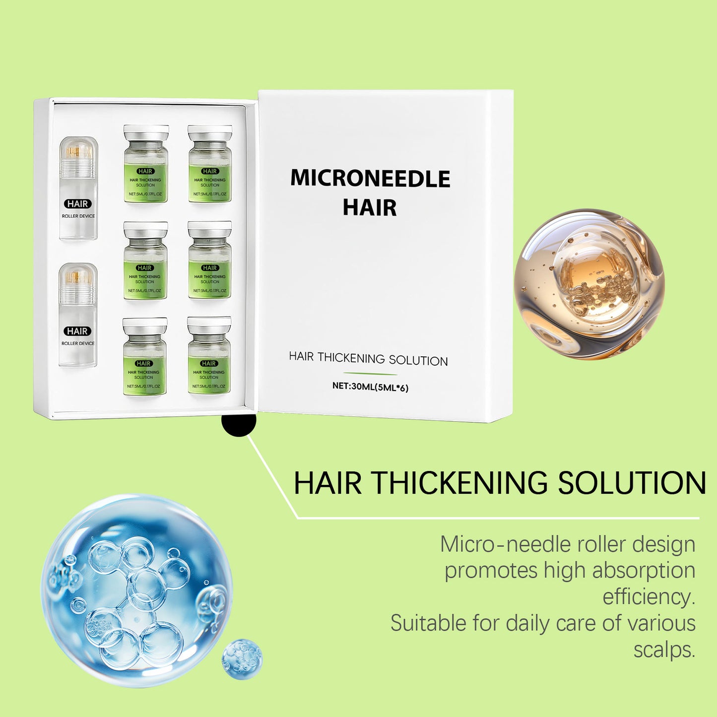 5ML/6 PCS Hair Roller Serum Set Gentle nourishes the scalp and cares for the softening Scalp & Hair care Daily Care Scalp Serum