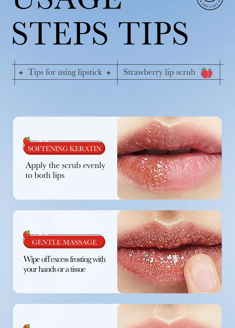 SADOER Fruit Series Strawberry Lip Scrub Dead Skin Moisturizes Brightening Lip Color, Makes Lips Pink