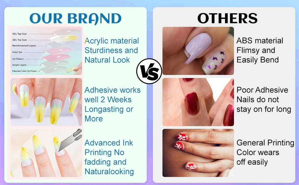 24 pcs of long almond-shaped nails inset with glittering light: French design, long acrylic nails that are very suitable for we
