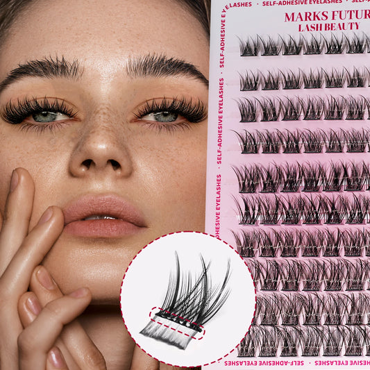 Self-Adhesive Eyelashes, 80 Pieces of Self-Adhesive Eyelash Clusters, 10-16 mm Mixed, Natural Look, Cat-Eye Ultra-Thin and Lightweight, Easy for Beginners to Use, D Curl, Self-Applied at Home