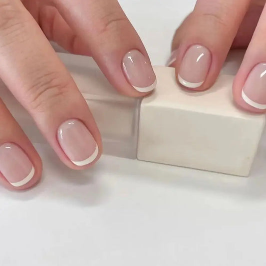 French Simple Style False Nails Short Round Fake Nails Full Cover Nail Tips for DIY for Salon Detachable DIY Manicure Tool