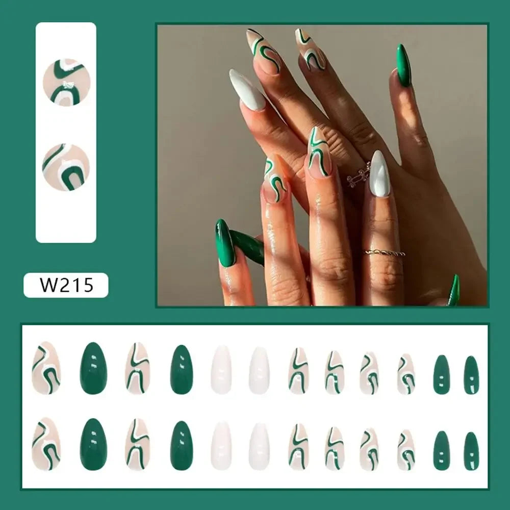 Simple French Wearable False Nails Almond Colorful Stripes Colorblock Design Manicure Fake Nails Line Full Cover Press On Nail