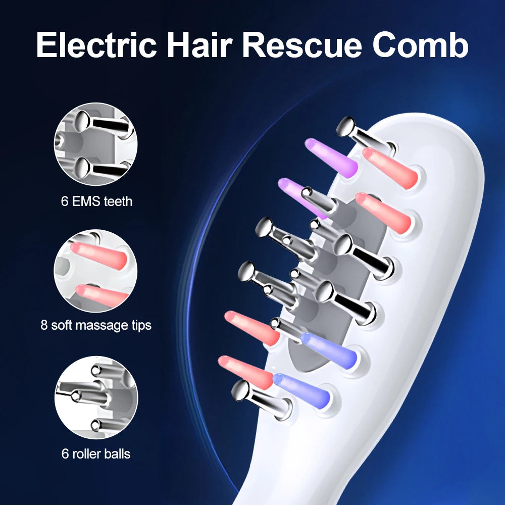 Electric Laser Hair Growth Comb Wireless Infrared Ray Massage Comb Hair Brush Anti Hair-loss Red and Blue light Head Massager