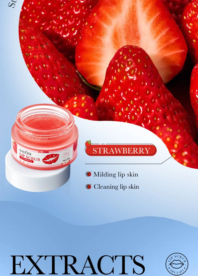 SADOER Fruit Series Strawberry Lip Scrub Dead Skin Moisturizes Brightening Lip Color, Makes Lips Pink