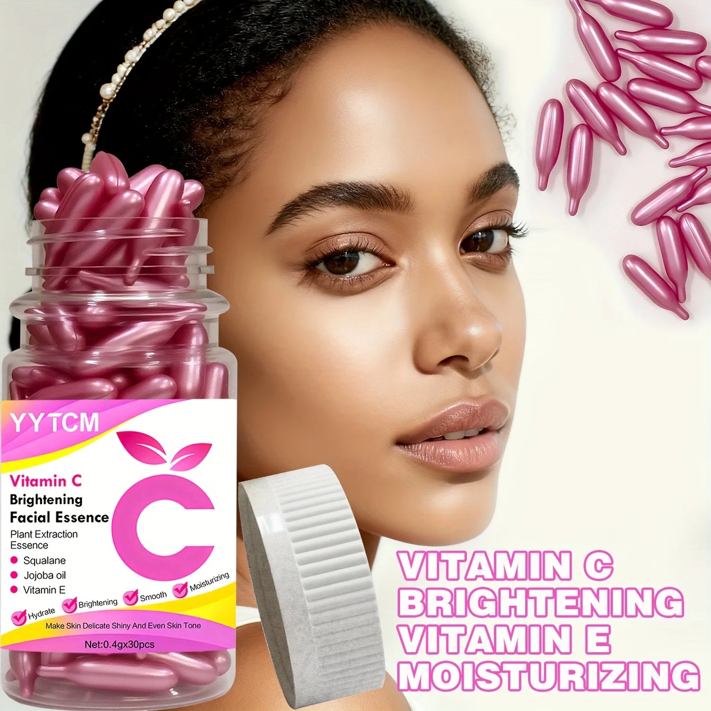 Vitamin C Brightening Skin Moisturizing Capsule Essence, Hydrates and Smoothes Skin, Contains Plant-Based Squalane, Vitamin E, Magnolia Oil, Jojoba Seed Oil, Deeply Hydrates and Brightens Skin Essence (0.4g X 90 Capsules)/Bot
