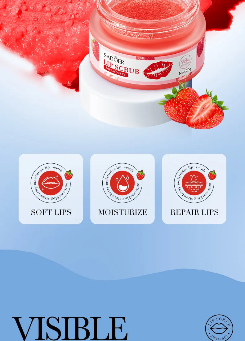 SADOER Fruit Series Strawberry Lip Scrub Dead Skin Moisturizes Brightening Lip Color, Makes Lips Pink