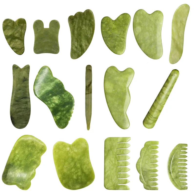 Natural Jade Stone Guasha Board Gouache Scraper For Body Acupoint Press SPA Acupuncture Skin Facial Care Massage Anti Aging Tool