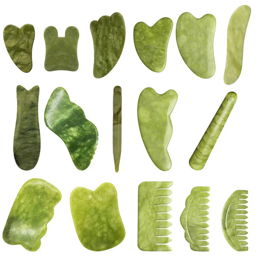 Natural Jade Stone Guasha Board Gouache Scraper For Body Acupoint Press SPA Acupuncture Skin Facial Care Massage Anti Aging Tool
