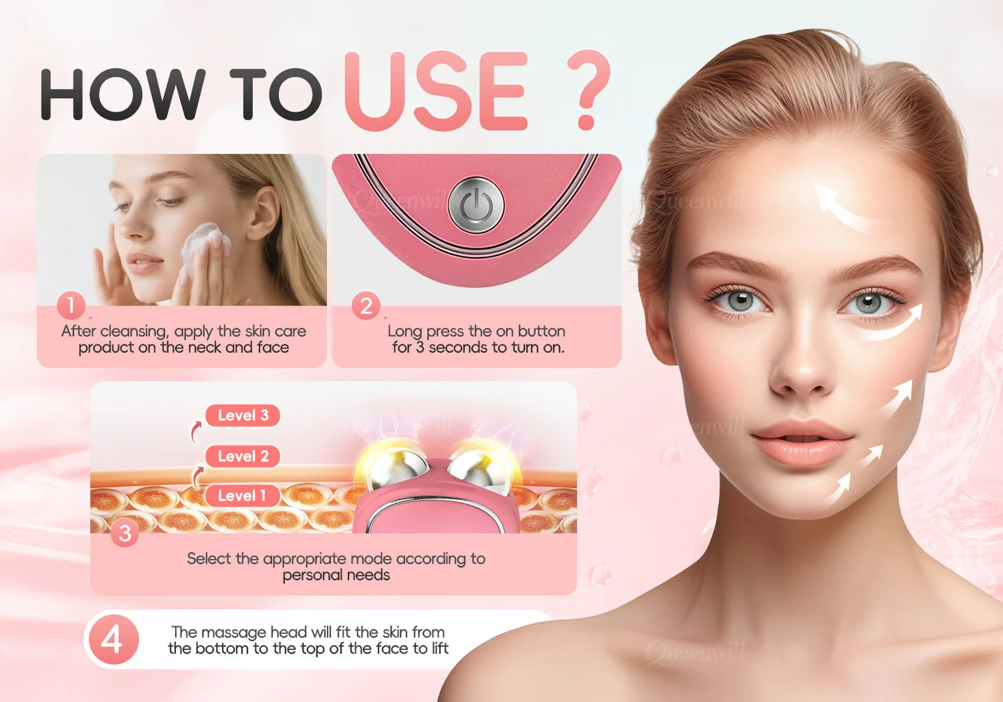 Face Lifting Devices Microcurrent Facial Massager EMS Slimming Face Tool Sonic Vibration Roller Charging Beauty Tightening