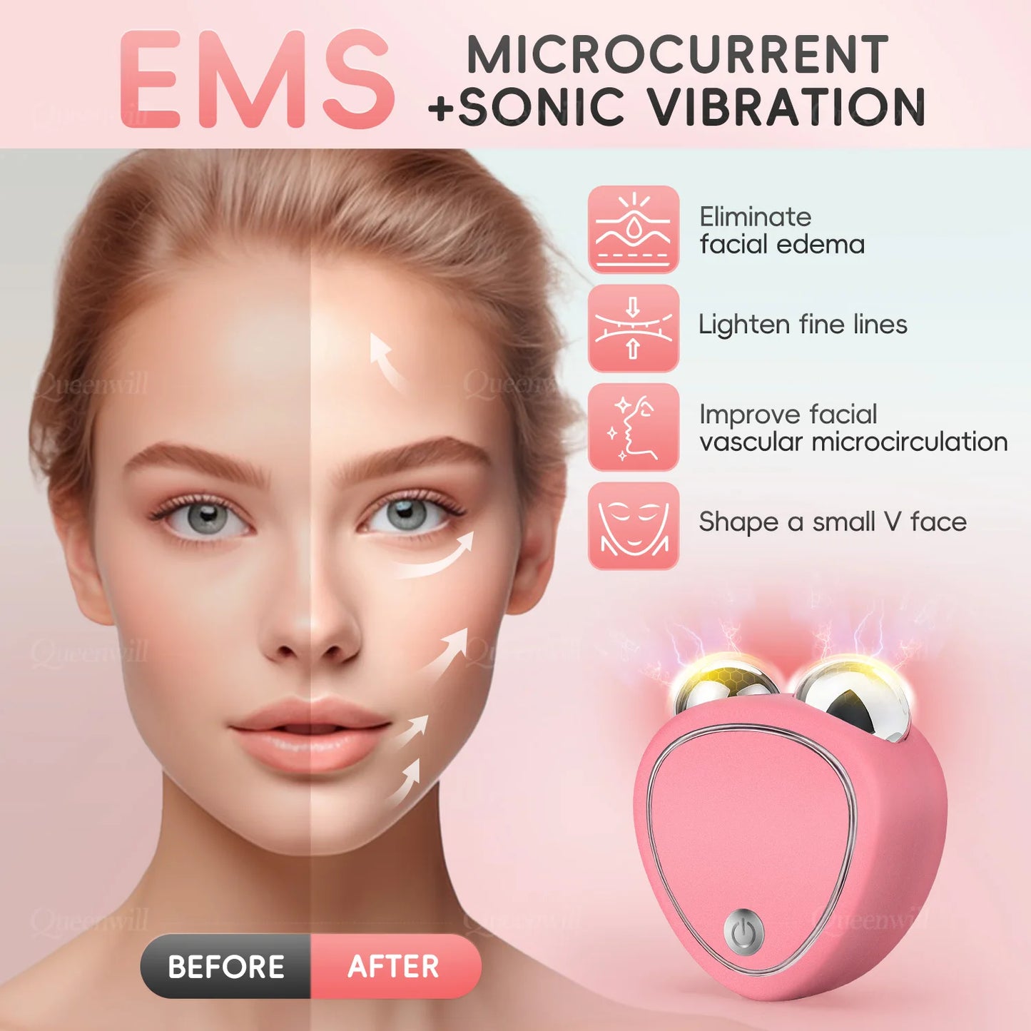 Face Lifting Devices Microcurrent Facial Massager EMS Slimming Face Tool Sonic Vibration Roller Charging Beauty Tightening