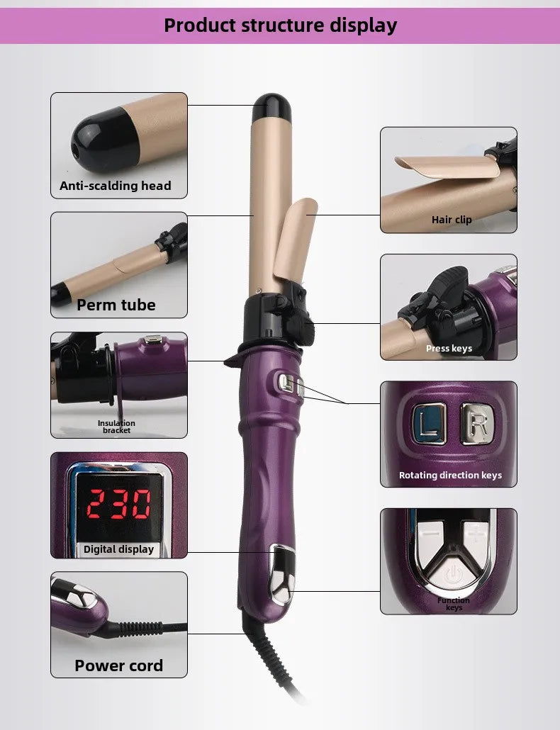 Automatic Hair Curler 1.1inches Rotating Curling Iron with LED Display Fast Heating Curling Wand Hair Curler for Home&Travel Use