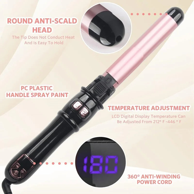 Automatic Hair Curler 1.1inches Rotating Curling Iron with LED Display Fast Heating Curling Wand Hair Curler for Home&Travel Use