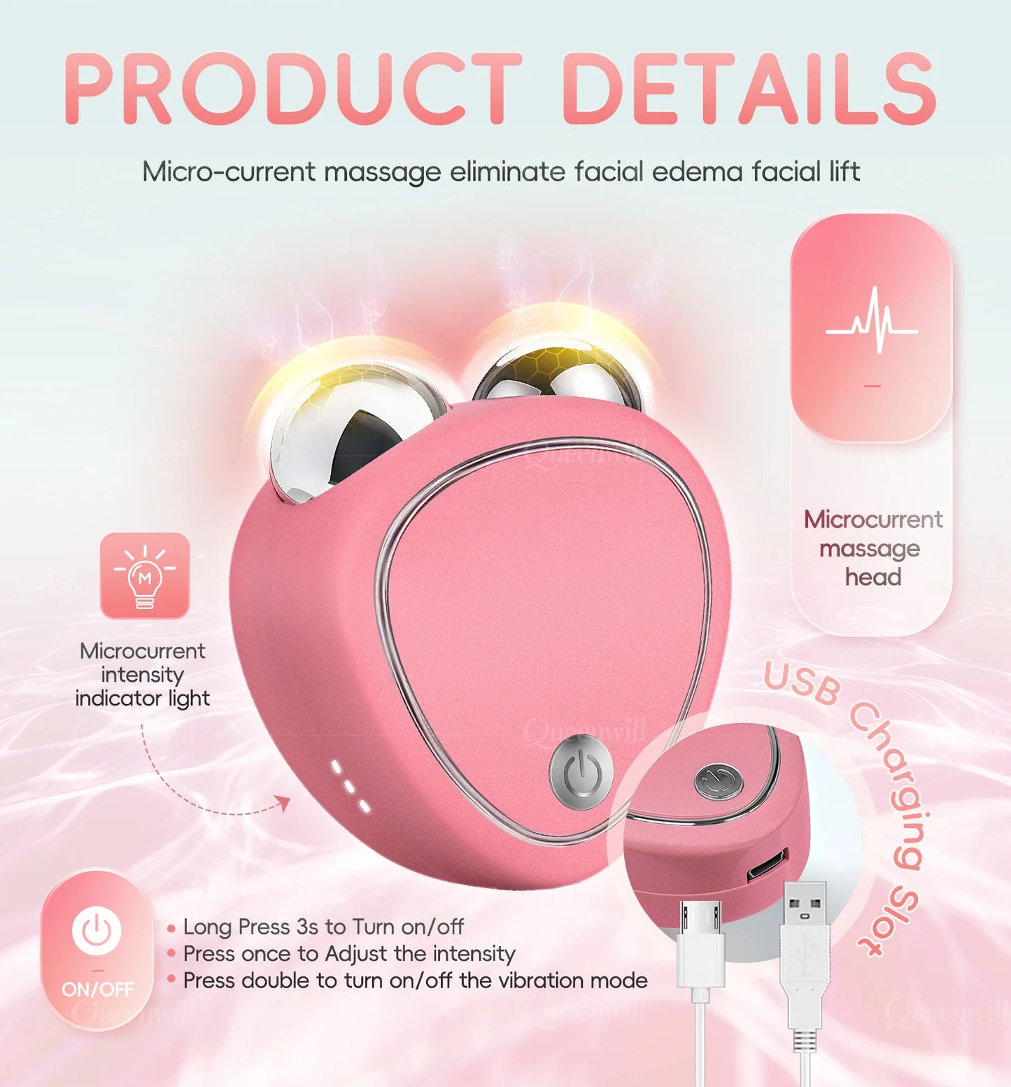 Face Lifting Devices Microcurrent Facial Massager EMS Slimming Face Tool Sonic Vibration Roller Charging Beauty Tightening