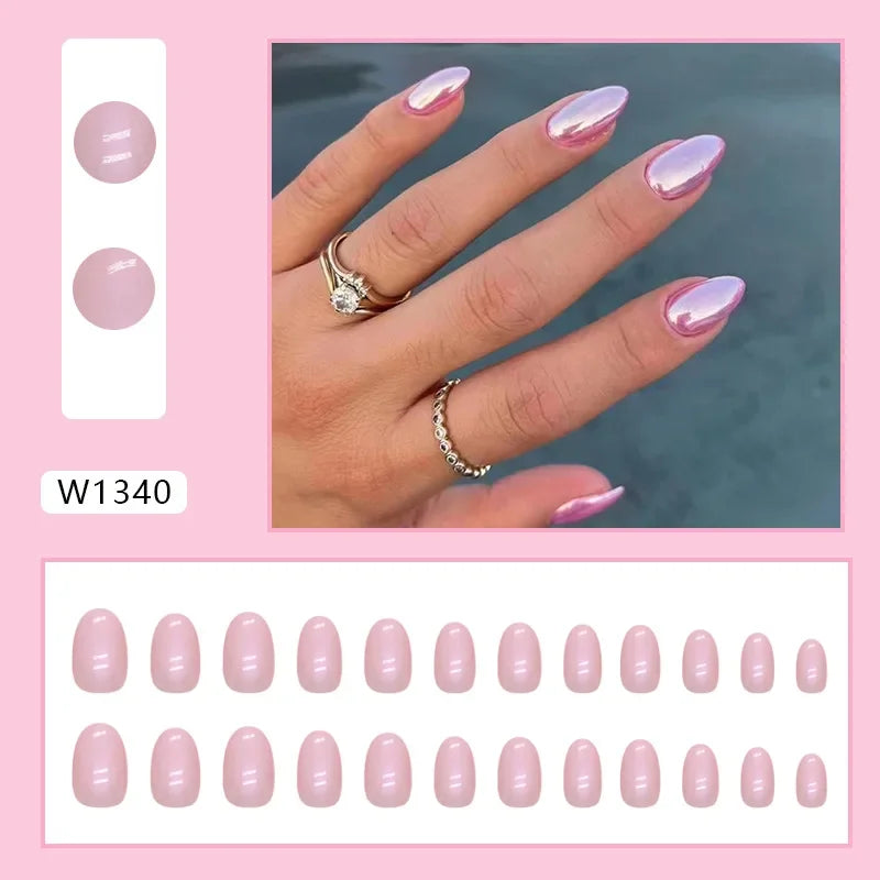 Simple French Wearable False Nails Almond Colorful Stripes Colorblock Design Manicure Fake Nails Line Full Cover Press On Nail