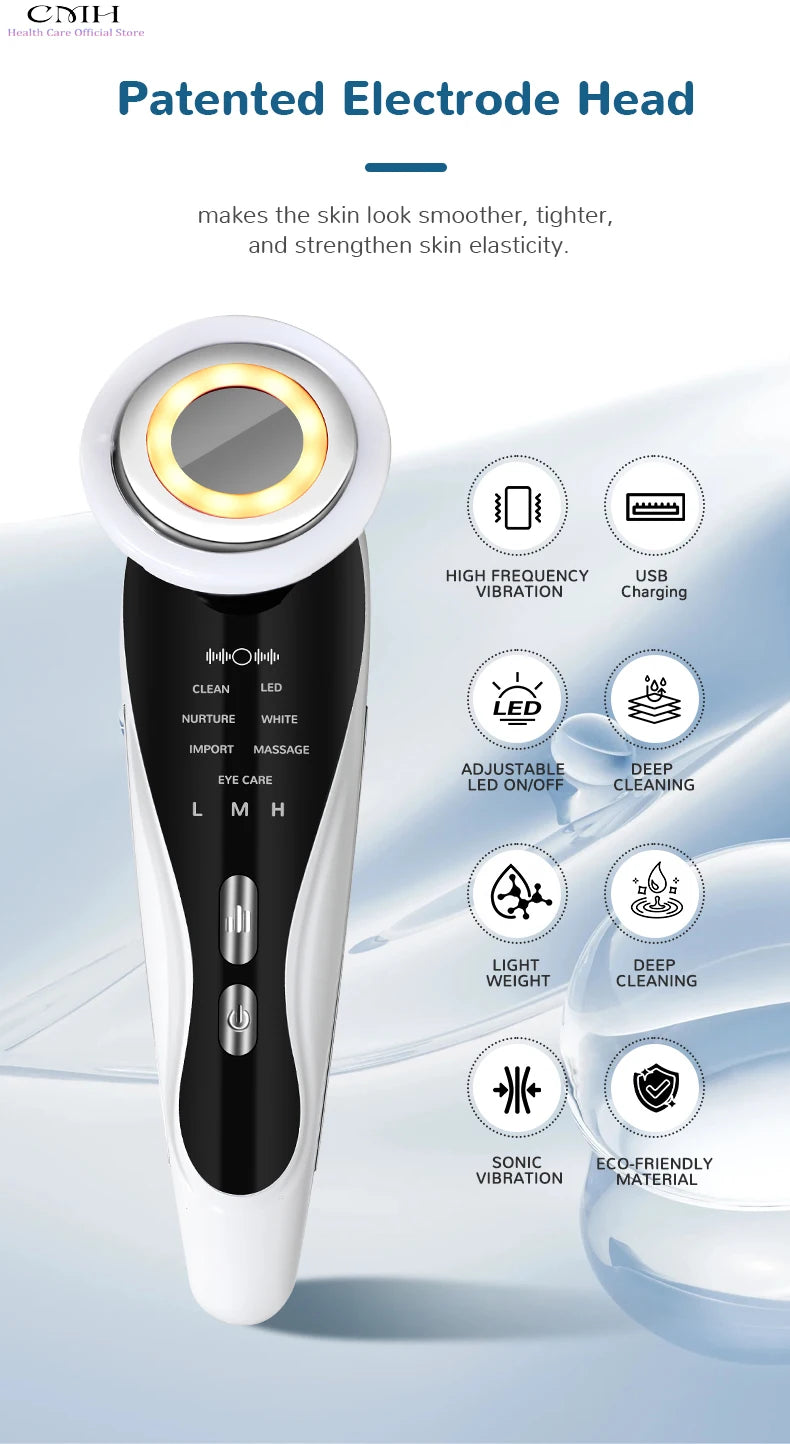 Induction Facial Device Anti Aging Multi Modes LED Light Therapy Patented Electrode Head Deep Cleansing Skin Tightening Portable