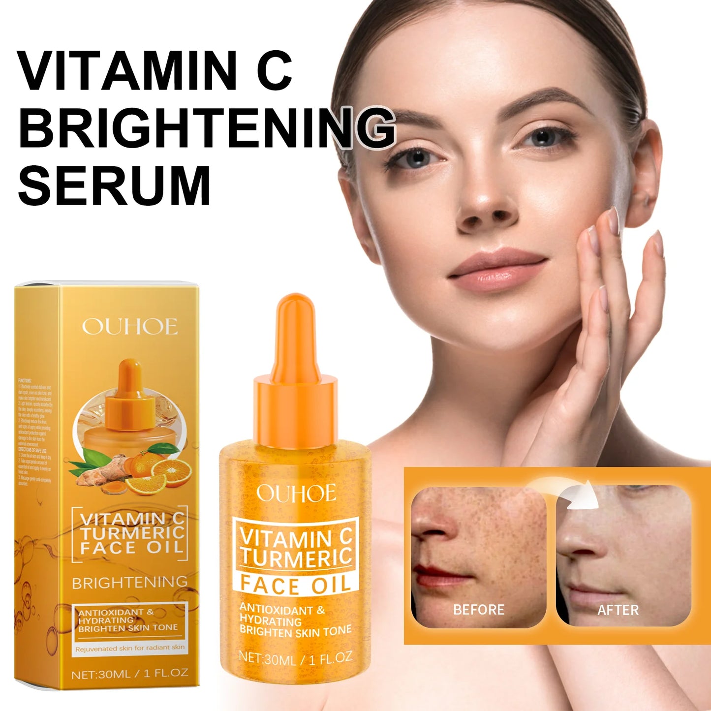 30ml Vitamin C Brightening Serum with Turmeric Extract Niacinamide Face Moisturizer Hydrating Glow Booster for Even Skin Tone