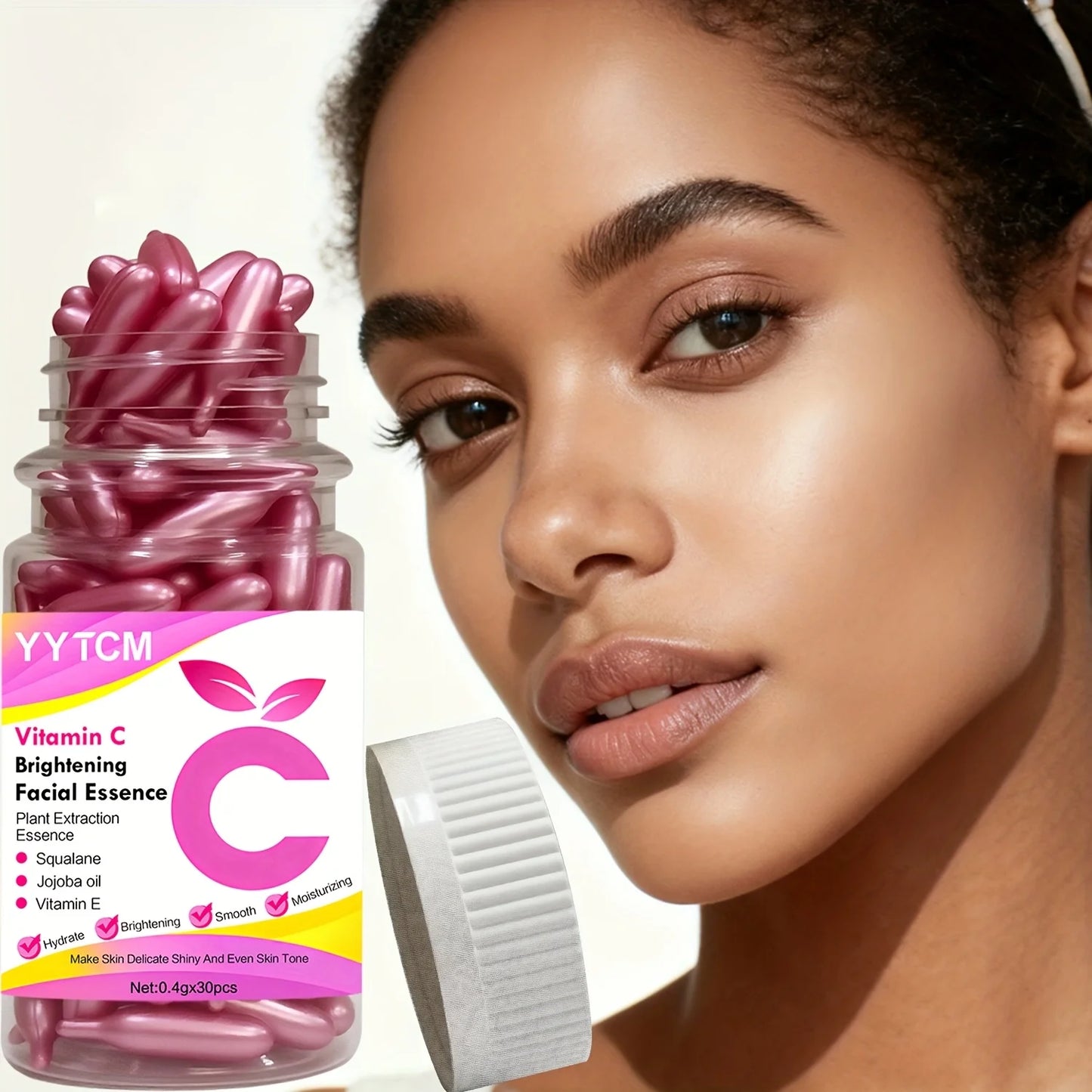 Vitamin C Brightening Skin Moisturizing Capsule Essence, Hydrates and Smoothes Skin, Contains Plant-Based Squalane, Vitamin E, Magnolia Oil, Jojoba Seed Oil, Deeply Hydrates and Brightens Skin Essence (0.4g X 90 Capsules)/Bot