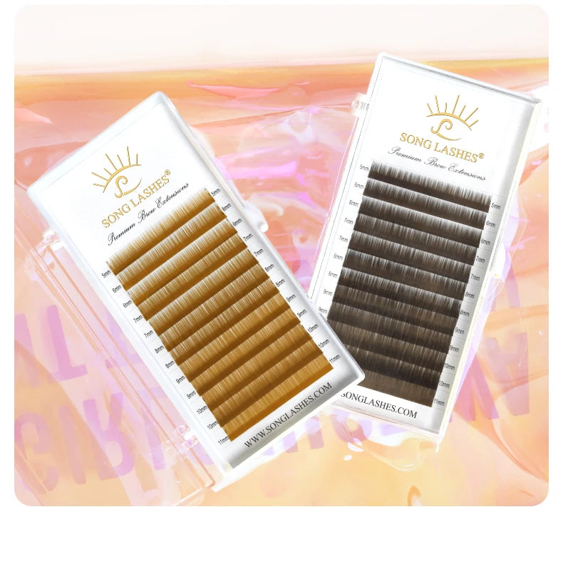 SONG LASHES  High Quality Straight Curvate Extensions False Eyebrow 12Lines Brown Color Eyebrow Extension