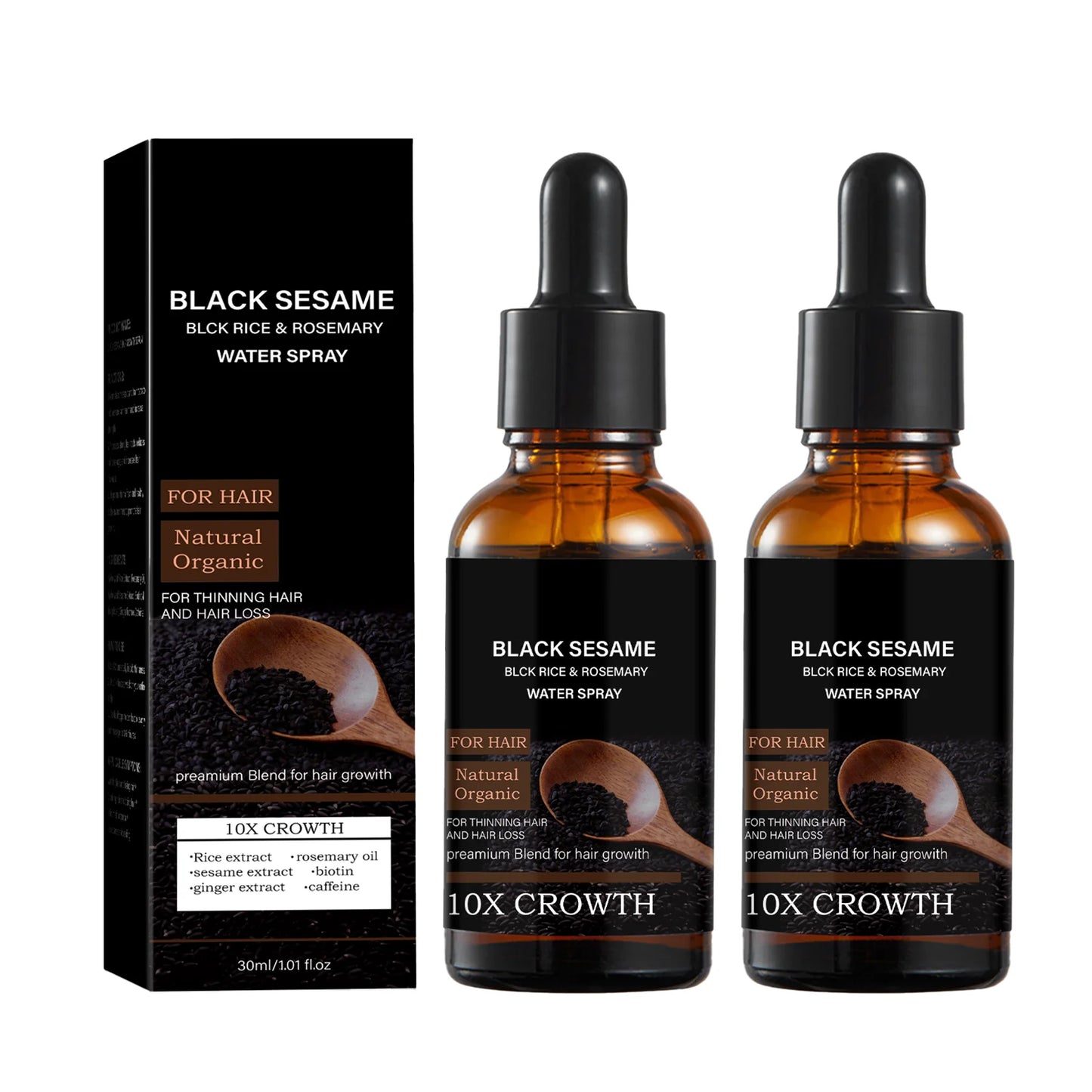 Black Sesame Hair Growth Serum with Caffeine Ginger Extract 30ml Natural Scalp Nourishment Oil for Thinning Hair Stronger Roots