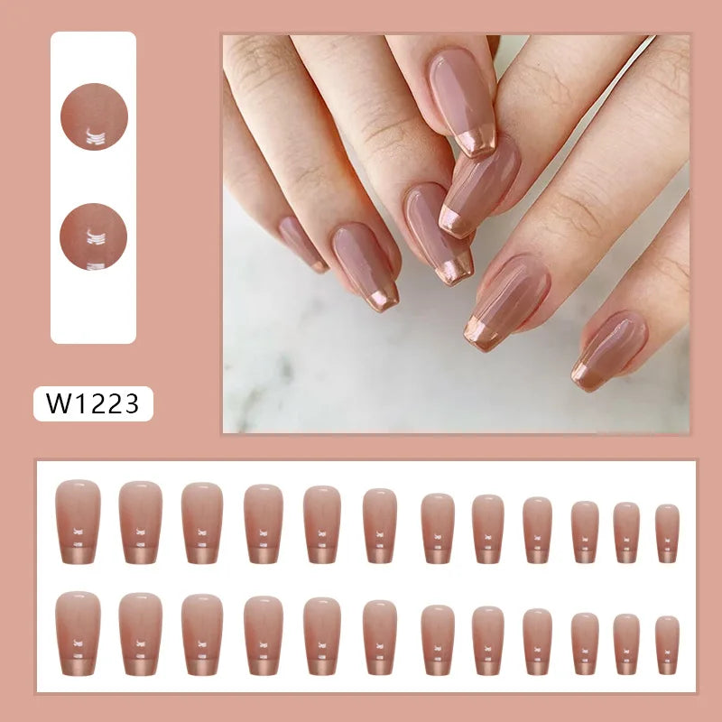 Simple French Wearable False Nails Almond Colorful Stripes Colorblock Design Manicure Fake Nails Line Full Cover Press On Nail