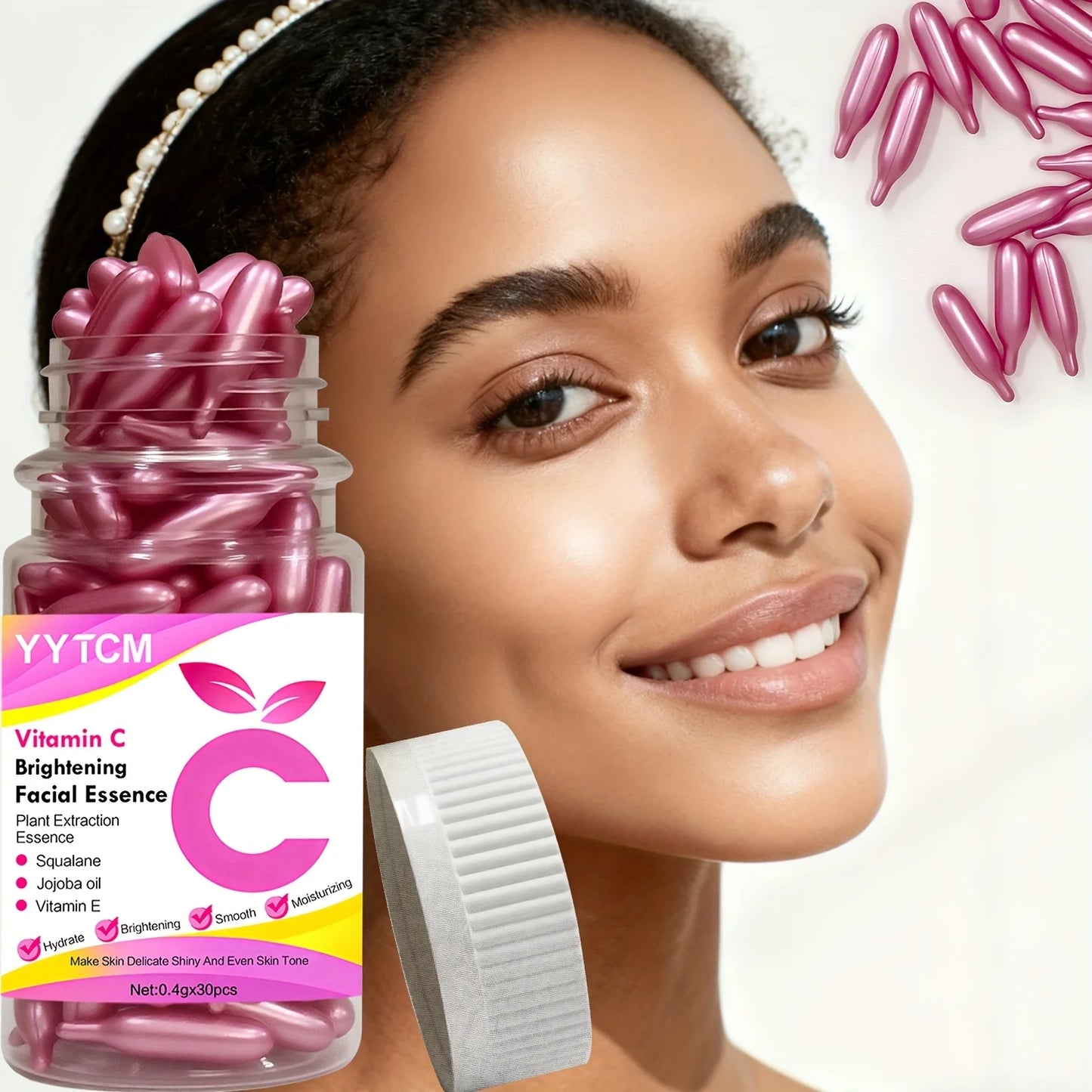 Vitamin C Brightening Skin Moisturizing Capsule Essence, Hydrates and Smoothes Skin, Contains Plant-Based Squalane, Vitamin E, Magnolia Oil, Jojoba Seed Oil, Deeply Hydrates and Brightens Skin Essence (0.4g X 90 Capsules)/Bot
