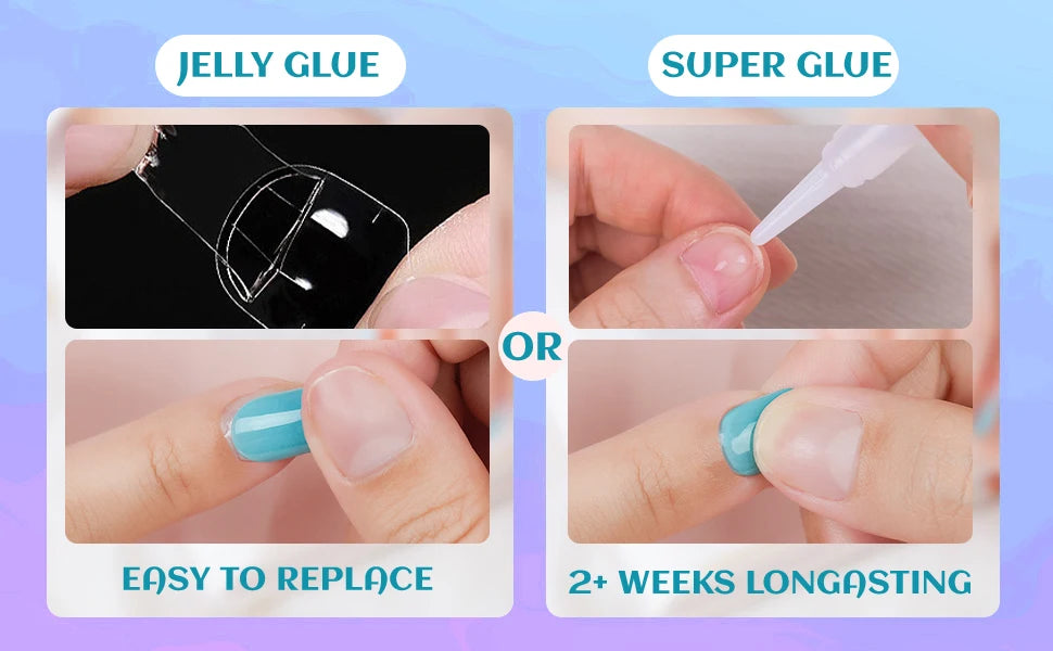 24 pcs of long almond-shaped nails inset with glittering light: French design, long acrylic nails that are very suitable for we