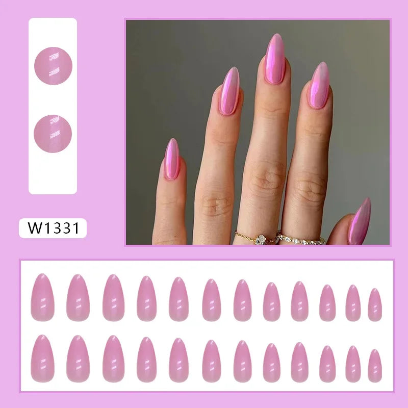 Simple French Wearable False Nails Almond Colorful Stripes Colorblock Design Manicure Fake Nails Line Full Cover Press On Nail