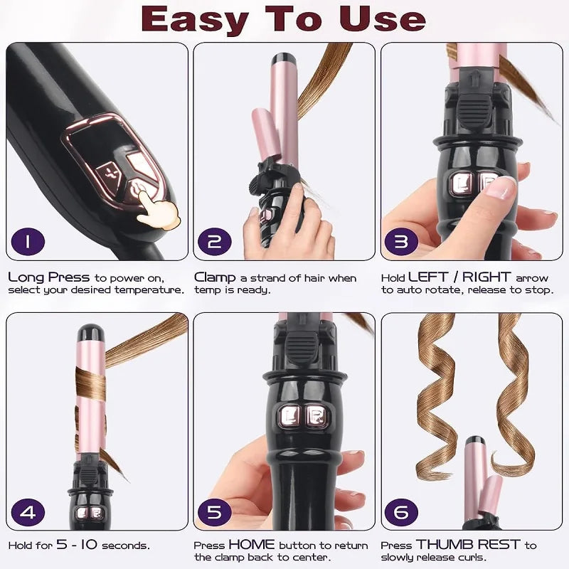 Automatic Hair Curler 1.1inches Rotating Curling Iron with LED Display Fast Heating Curling Wand Hair Curler for Home&Travel Use