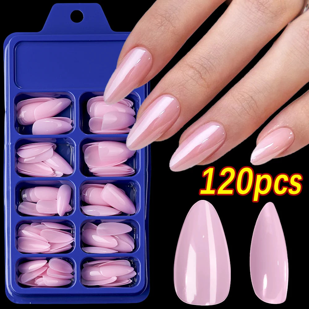120Pcs/box Medium Length Almond False Nails Natural Nude Color Simple Premium Fake Nail Tips Acrylic Full Cover Press on Nails