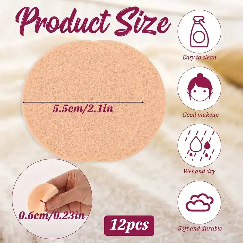 12pcs Round Makeup Sponges for Foundation Application - Lightweight Hydrophilic Polyurethane Foam Puffs