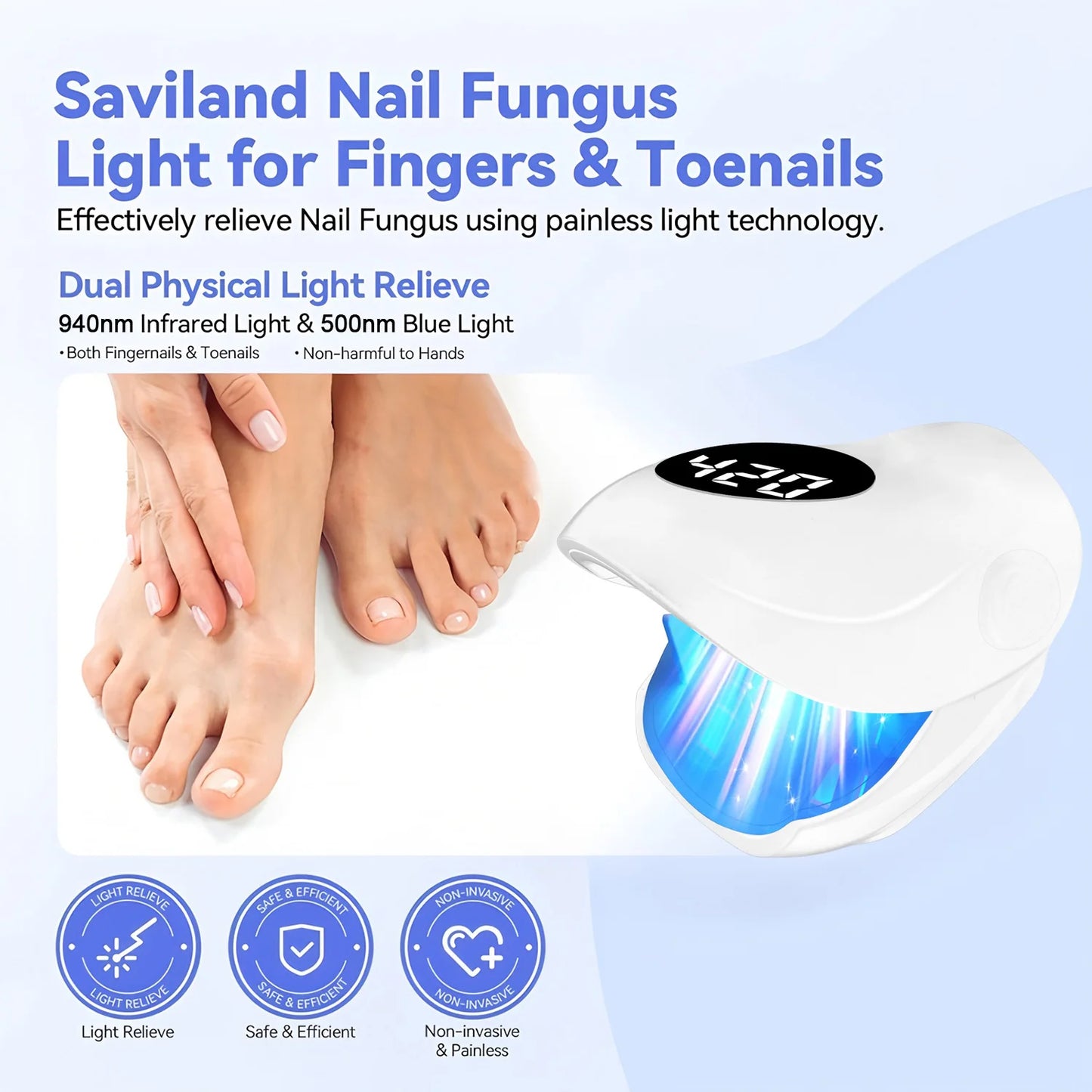 Nail Fungus Laser Device 500NM Blue Light + 940NM Infrared Laser - Wireless Cold Therapy for Onychomycosis Toenail Fingernail Ca