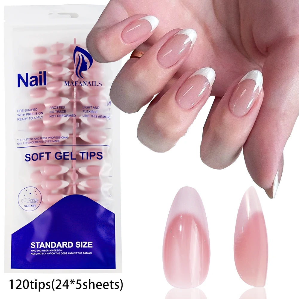 120Pcs/box Matte Pink French Press On Nails Acrylic Long Square Fake Nails Tips Full Cover Women Extension Wearable False Nails-