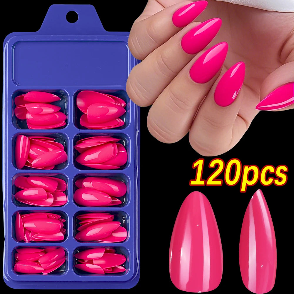120Pcs/box Medium Length Almond False Nails Natural Nude Color Simple Premium Fake Nail Tips Acrylic Full Cover Press on Nails