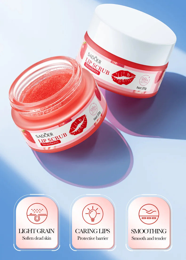 SADOER Fruit Series Strawberry Lip Scrub Dead Skin Moisturizes Brightening Lip Color, Makes Lips Pink