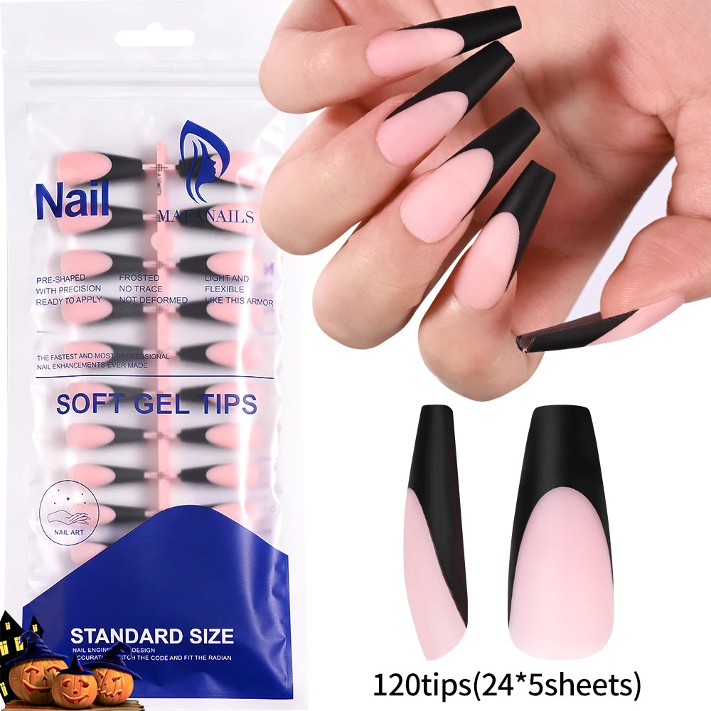 120Pcs/box Matte Pink French Press On Nails Acrylic Long Square Fake Nails Tips Full Cover Women Extension Wearable False Nails-