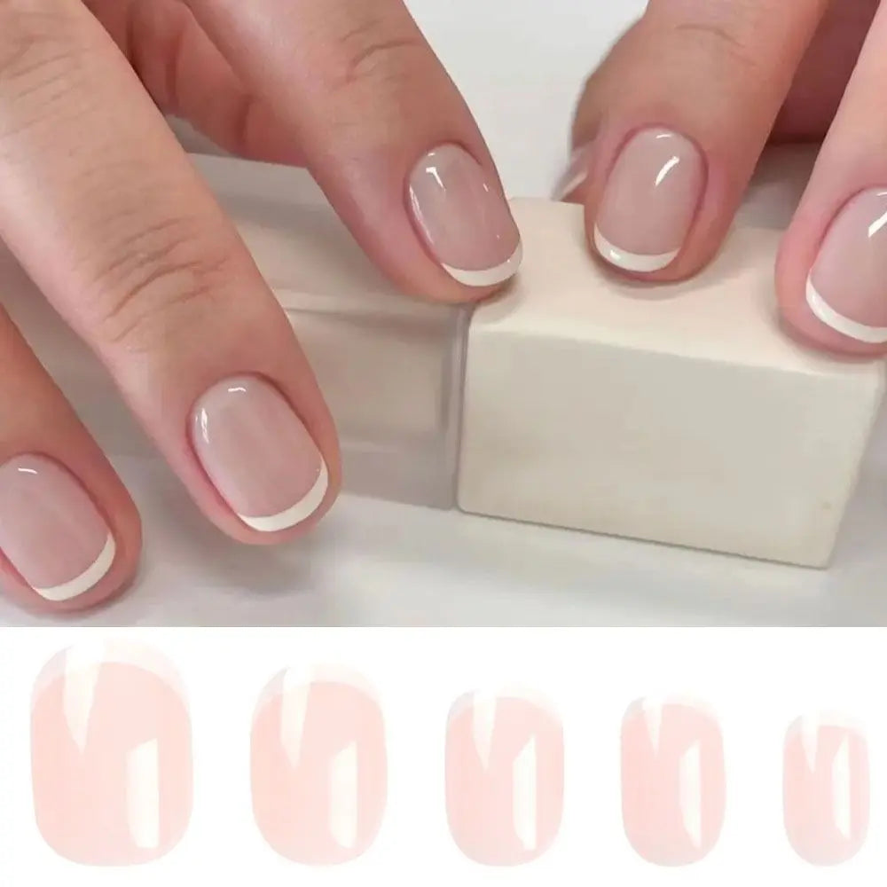 French Simple Style False Nails Short Round Fake Nails Full Cover Nail Tips for DIY for Salon Detachable DIY Manicure Tool