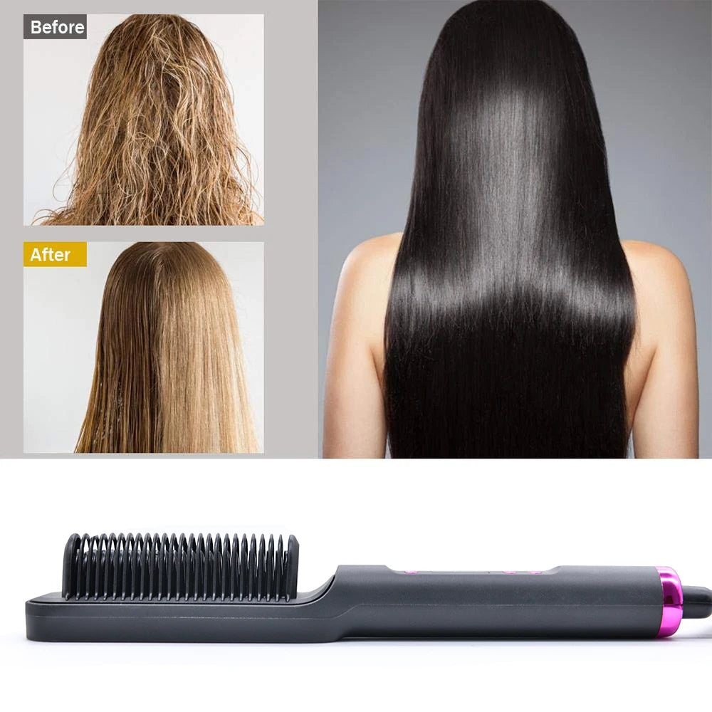 Hair Straightener Brush Heating Hot Comb Straightener Electric Hair Straightening Curly Multifunctional Iron Brush Comb Curler