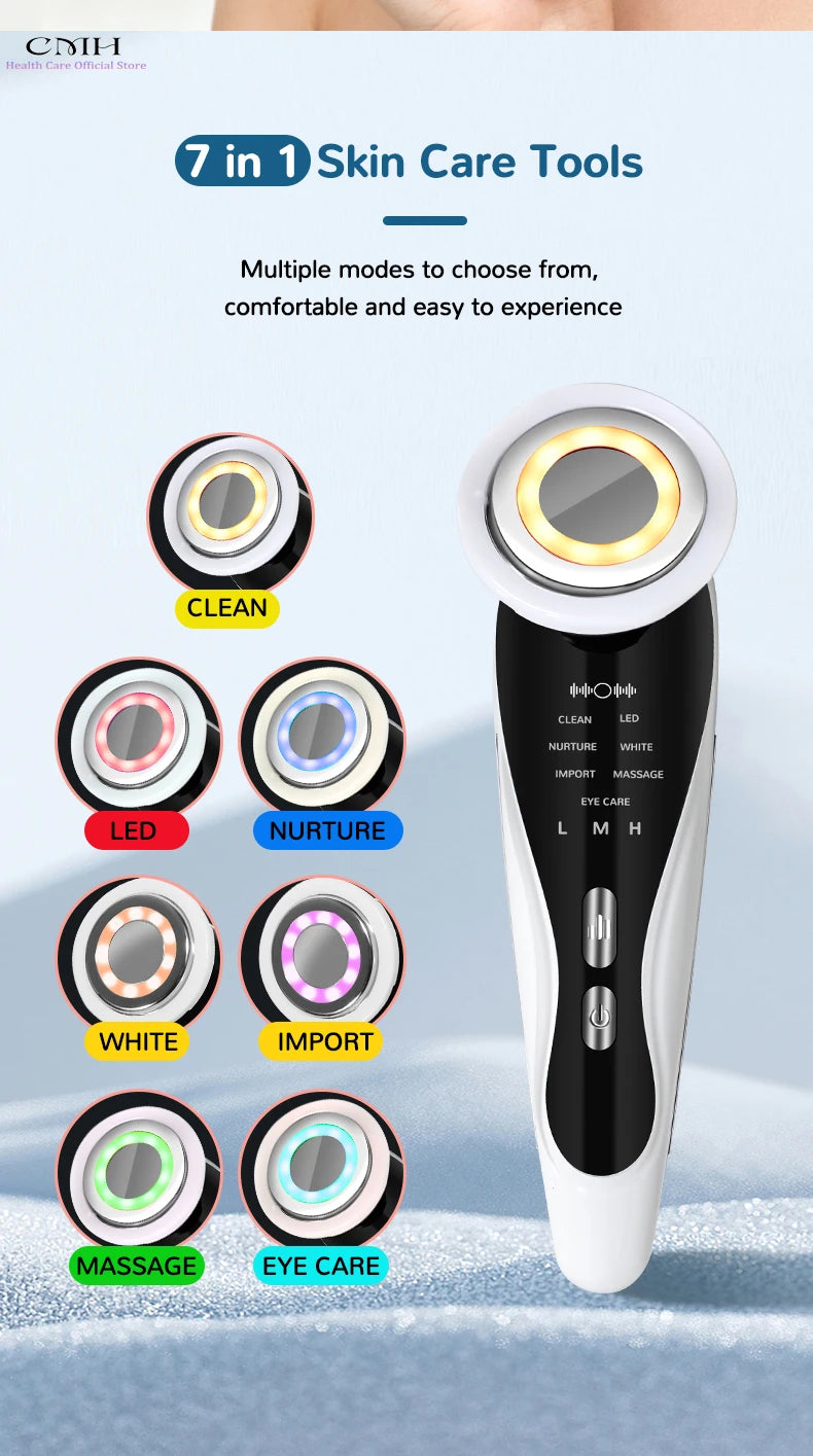 Induction Facial Device Anti Aging Multi Modes LED Light Therapy Patented Electrode Head Deep Cleansing Skin Tightening Portable