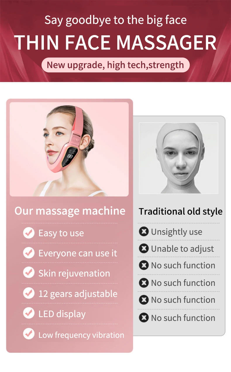 LED Photon Therapy Facial Slimming Vibration Massager Facial Lifting Device Facial Heated Double Chin V Face Vibration Massager