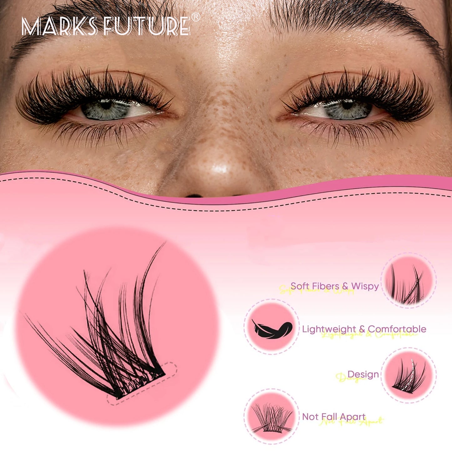 Self-Adhesive Eyelashes, 80 Pieces of Self-Adhesive Eyelash Clusters, 10-16 mm Mixed, Natural Look, Cat-Eye Ultra-Thin and Lightweight, Easy for Beginners to Use, D Curl, Self-Applied at Home