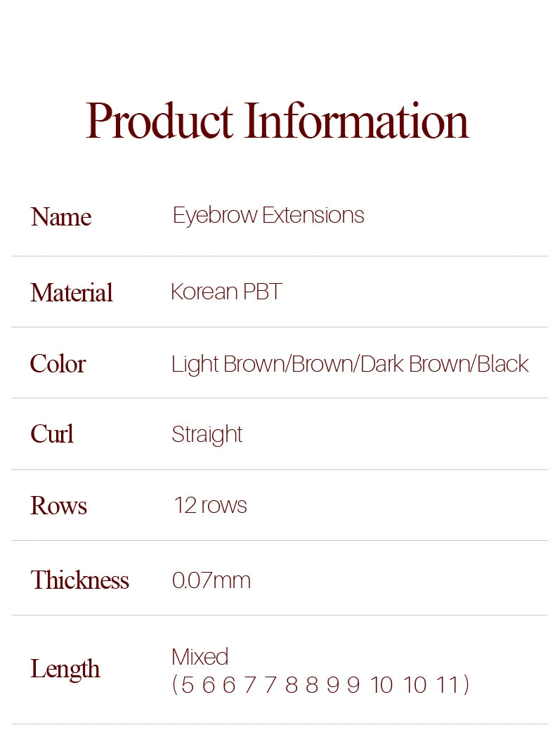 SONG LASHES  High Quality Straight Curvate Extensions False Eyebrow 12Lines Brown Color Eyebrow Extension