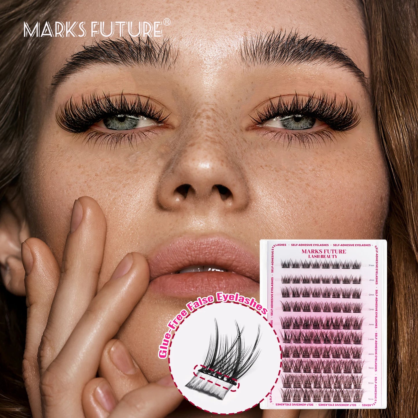 Self-Adhesive Eyelashes, 80 Pieces of Self-Adhesive Eyelash Clusters, 10-16 mm Mixed, Natural Look, Cat-Eye Ultra-Thin and Lightweight, Easy for Beginners to Use, D Curl, Self-Applied at Home