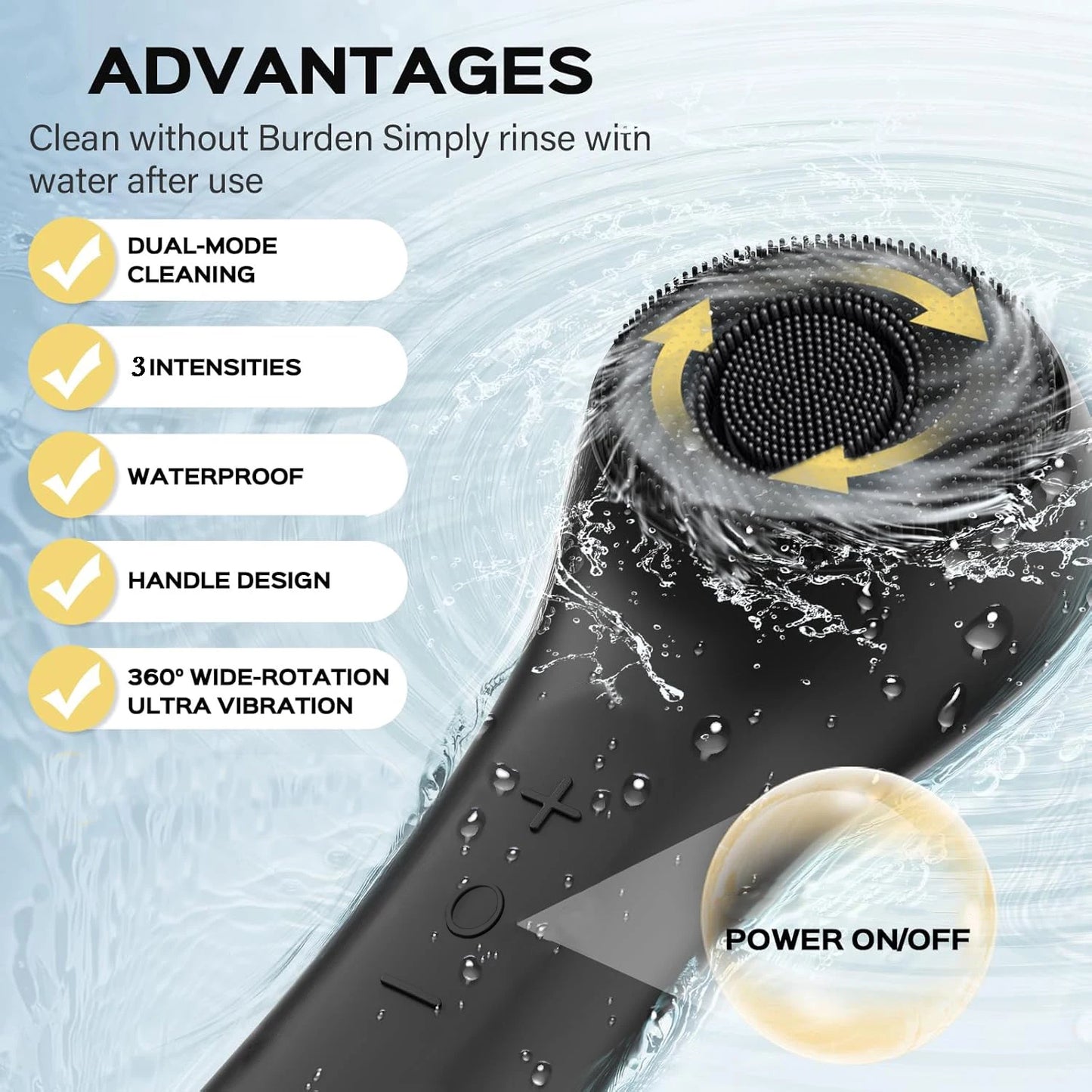 Facial silicone cleansing brush with dual rotation and vibration modes, facial vibration massage, USB charging facial brush