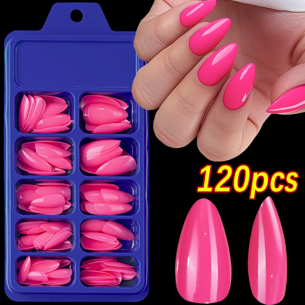 120Pcs/box Medium Length Almond False Nails Natural Nude Color Simple Premium Fake Nail Tips Acrylic Full Cover Press on Nails