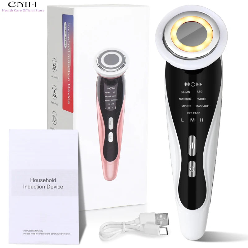 Induction Facial Device Anti Aging Multi Modes LED Light Therapy Patented Electrode Head Deep Cleansing Skin Tightening Portable