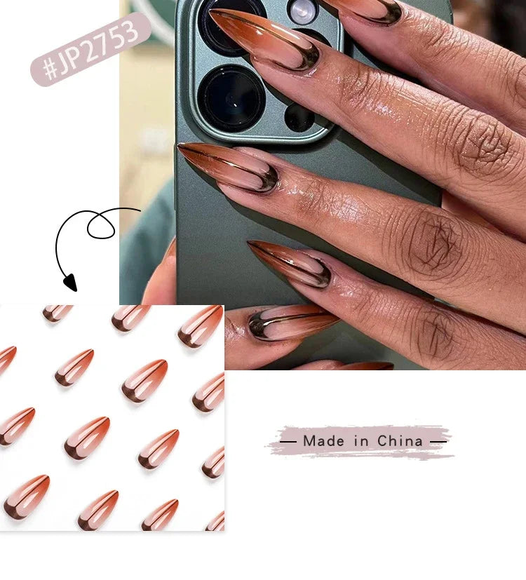 Simple French Wearable False Nails Almond Colorful Stripes Colorblock Design Manicure Fake Nails Line Full Cover Press On Nail