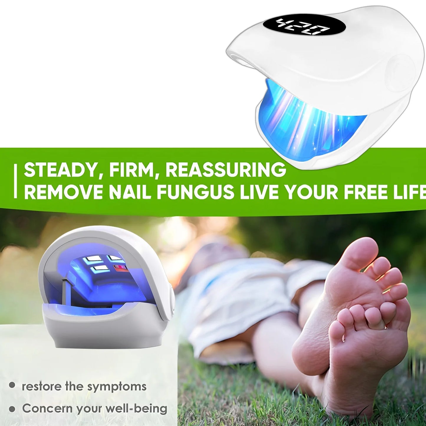 Nail Fungus Laser Device 500NM Blue Light + 940NM Infrared Laser - Wireless Cold Therapy for Onychomycosis Toenail Fingernail Ca