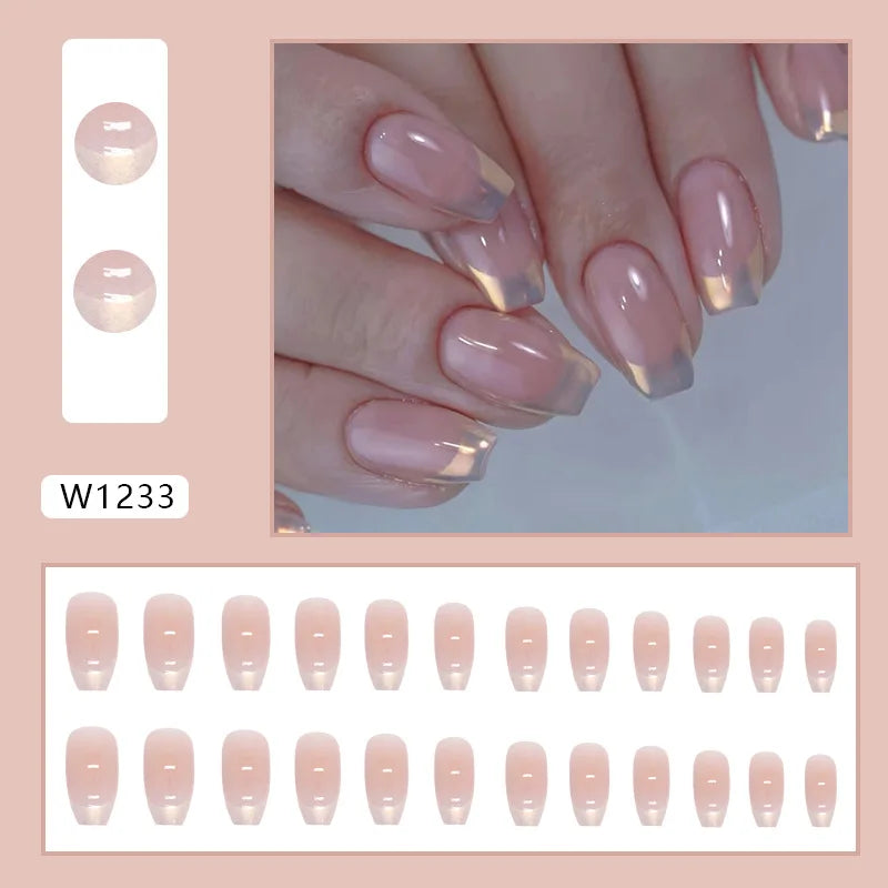 Simple French Wearable False Nails Almond Colorful Stripes Colorblock Design Manicure Fake Nails Line Full Cover Press On Nail
