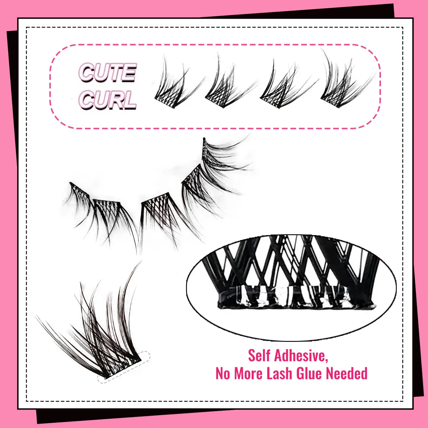 Self-Adhesive Eyelashes, 80 Pieces of Self-Adhesive Eyelash Clusters, 10-16 mm Mixed, Natural Look, Cat-Eye Ultra-Thin and Lightweight, Easy for Beginners to Use, D Curl, Self-Applied at Home